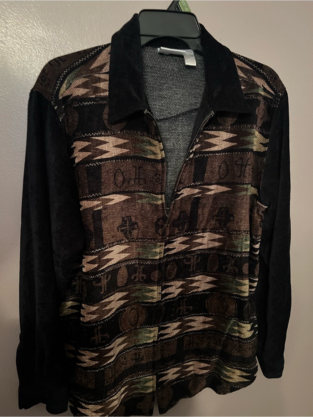 Chico’s Women’s Brown Patterned Zip-Front Jacket Size 1